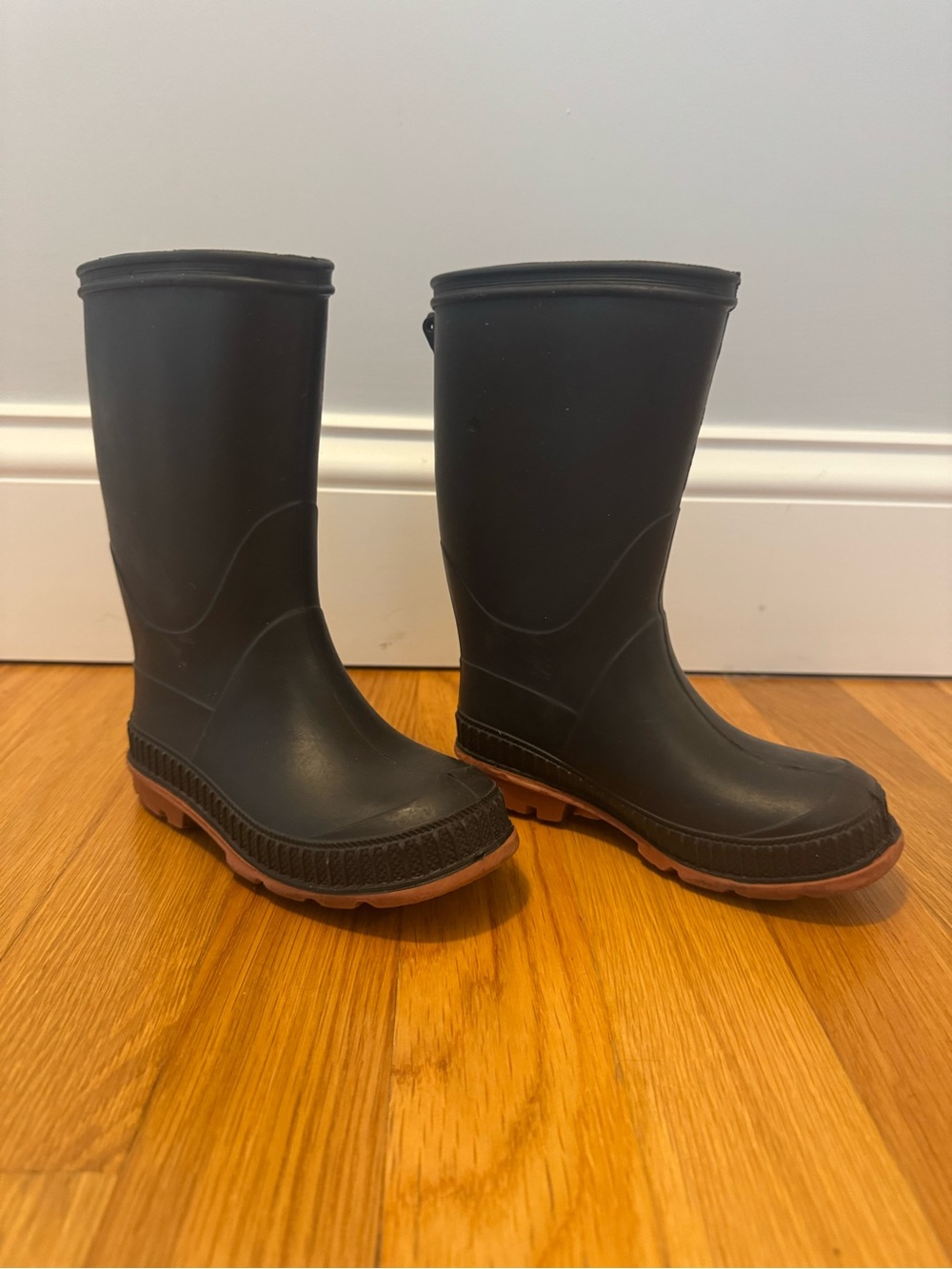 wonder nation Black Rain Boots with Brown Outsole